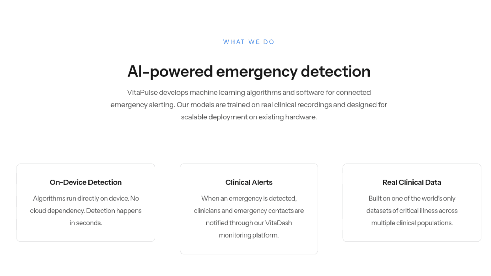 VitaPulse website — AI-powered emergency detection for wearables