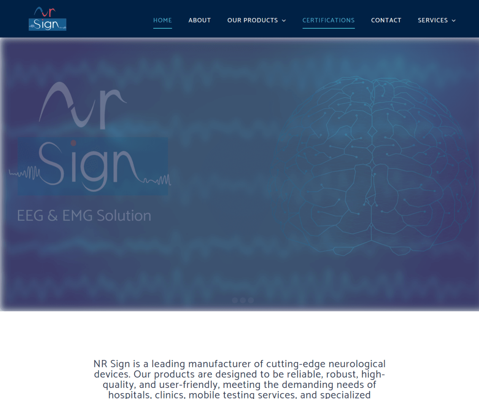 NR Sign homepage — EEG and EMG neurodiagnostic device manufacturer