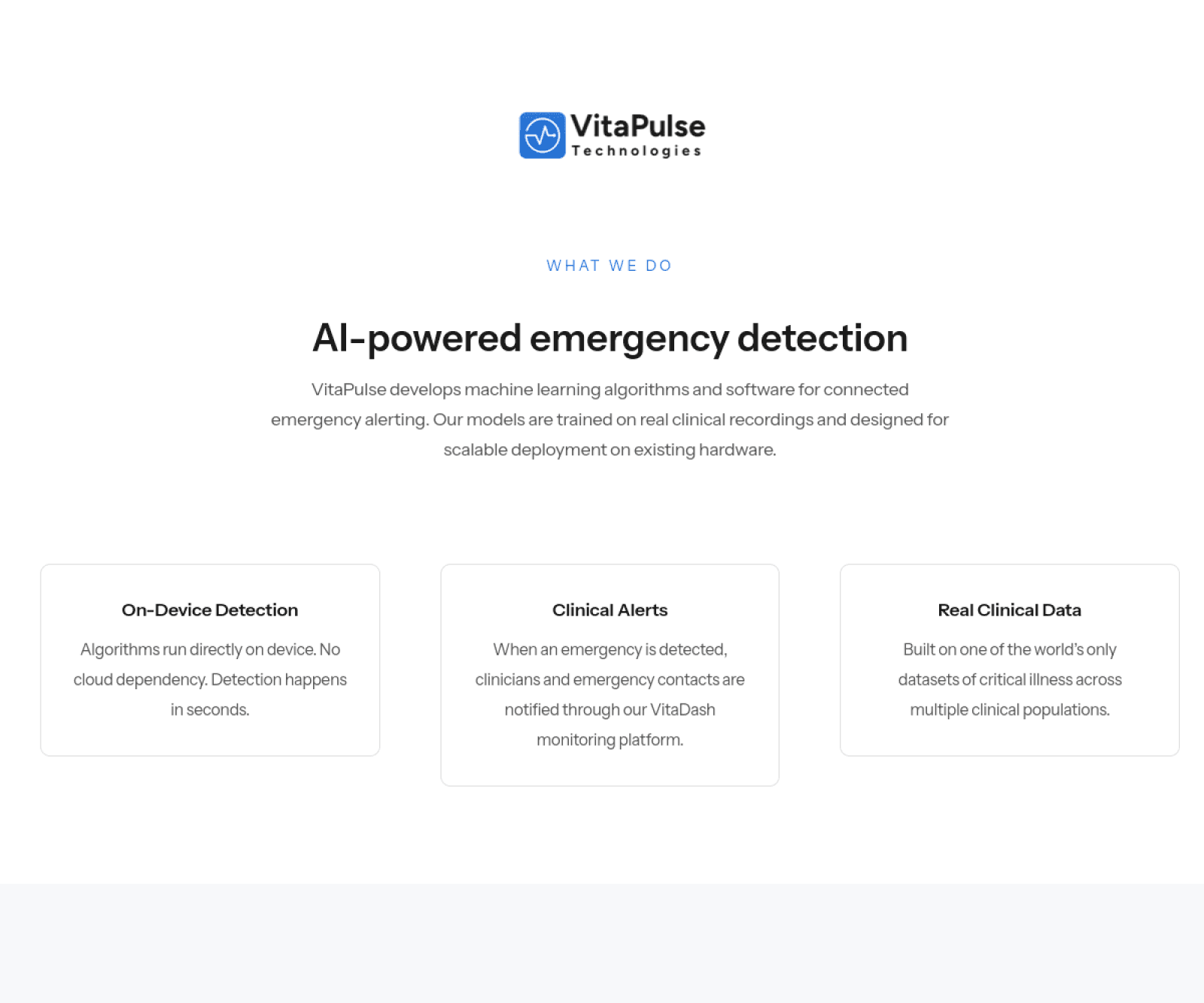 VitaPulse website — AI-powered emergency detection for wearables